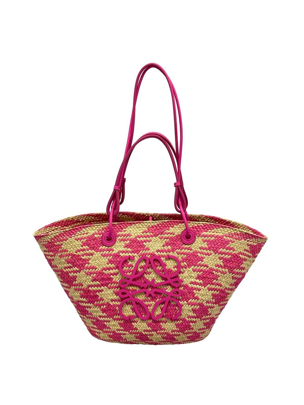 Loewe Beige Pink Straw Leather Tote Bag #373543L95B